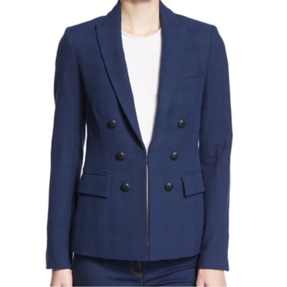 $698 Veronica Beard Beacon Blazer Navy Blue Glen Plaid Dickey Jacket sz 0